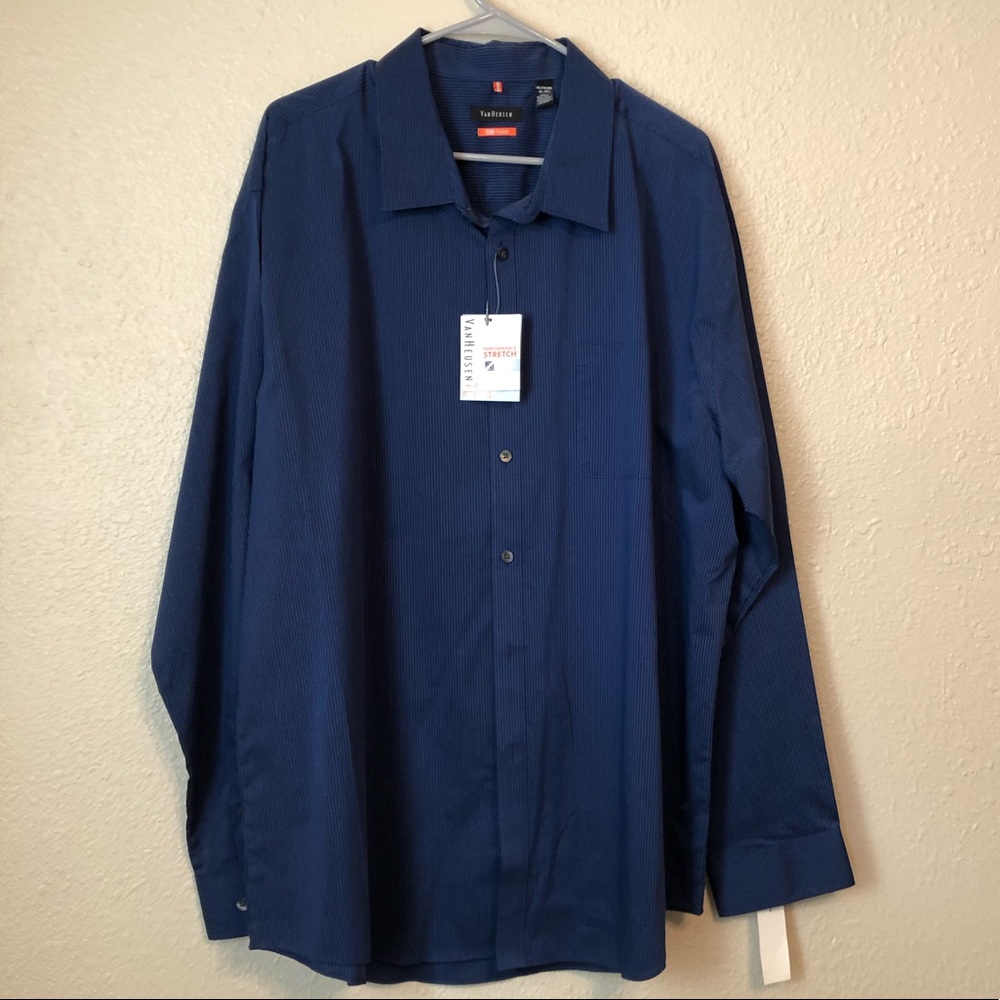 VanHeusen navy blue pinstriped dress shirt, NWT